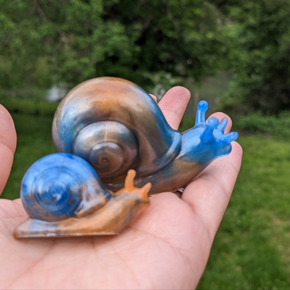 Snails Set Resin Art Handmade Cottagecore Kawaii Cute Home Decor Nature Orange - Picture 3 of 8